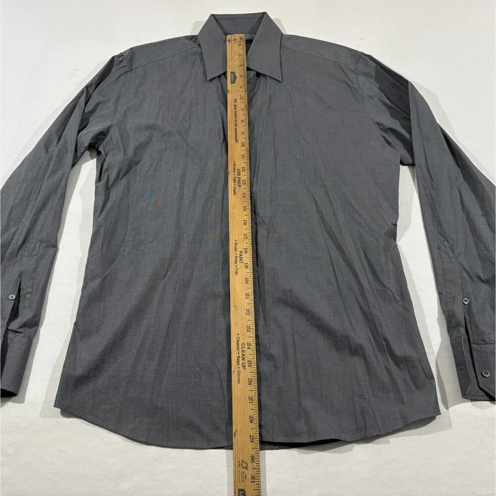 Gucci Mens Gray Shirt Long Sleeve Cotton Sharkfin Button Dress Sz 15.5 ITALY